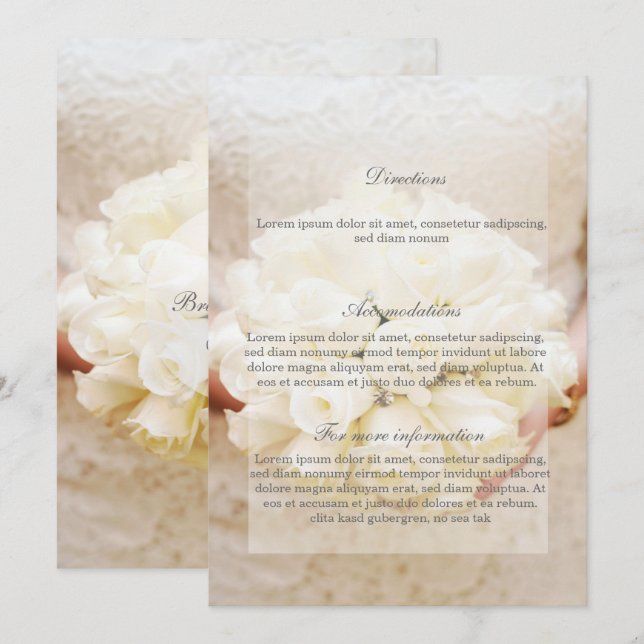 Vit Möhippa Bröllop Blommans Bouquet-riktning Inbjudningar (Fram/baksida)