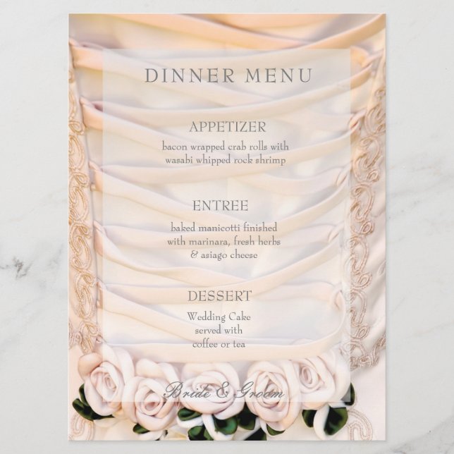 Vit Möhippa Dress med menyn Ro Bröllop Meny (Framsida)