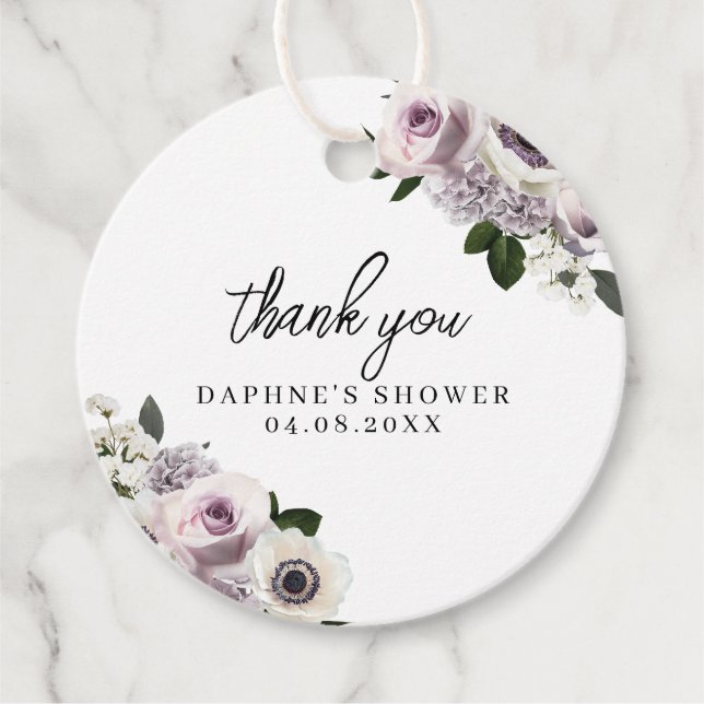 Vit Möhippa för Moody anemon och Lila Blommigt Gåvor Etiketter (Framsida)