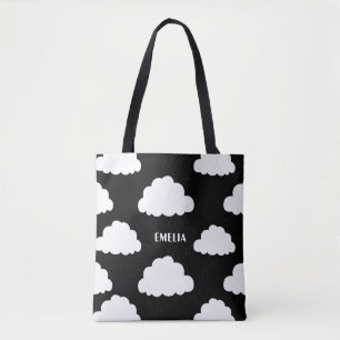 Vit moln Mönster Personlig Black Tote Bag Tygkasse