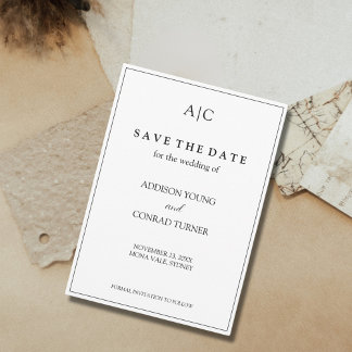 Vit Monogram Bröllop Save the Date-kort Spara Datumet