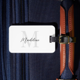 Vit monogram för modern minimal skript bagagebricka