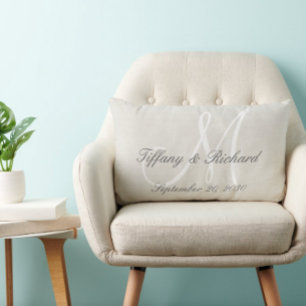 Vit monogram Rustic-utseende Linen Bröllop Lumbarkudde