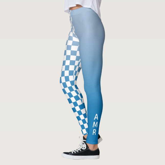 Vit monogramfärgad tonerfärgad Mönster-kontroll Leggings (Vänster)