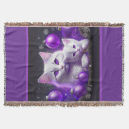 Vit Mor-katt och kattunge Lila-julscen Filt