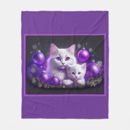 Vit Mor-katt och kattunge Lila-julscen Fleecefilt