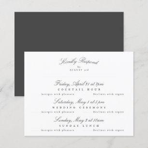 Vit Mörk Grått Elegant Calligraphy multi-event OSA Kort