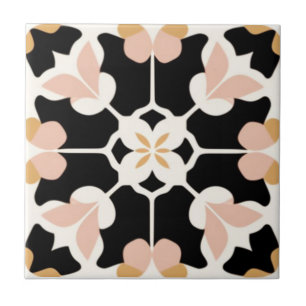 Vit, mörk, lila, vit, rosa och gult blommigt kakelplatta