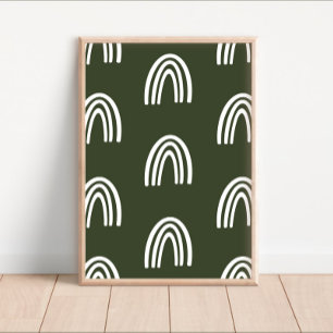 Vit/Mörk Sage Boho Rainbows Nursery Decor Poster