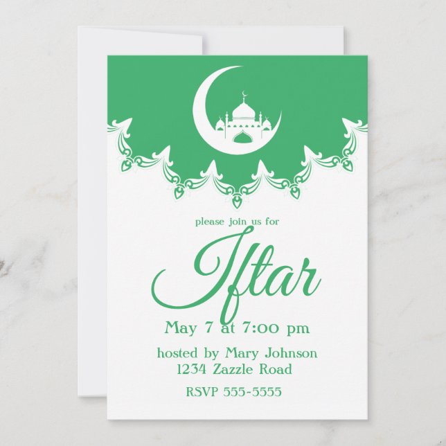 Vit moské i Crescent Måne Ramadan Iftar Inbjudningar (Framsida)
