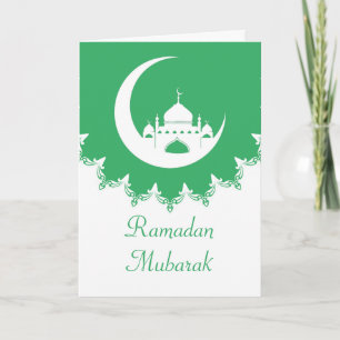 Vit moské i Crescent Moon Ramadan, grön Helgkort