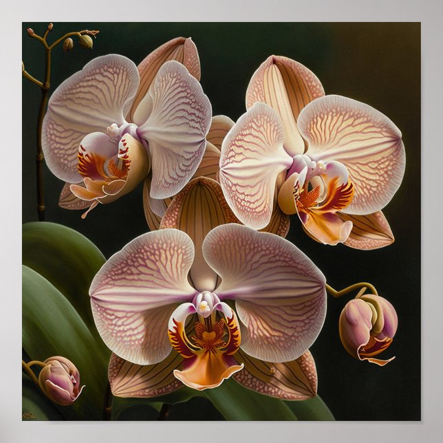 Vit Mothorkidé Blommor Konsttryck Poster (Framsidan)