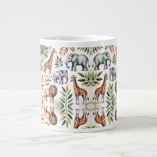 Vit mugg med en livfull djungeldjur  jumbo mugg (Framsidan)