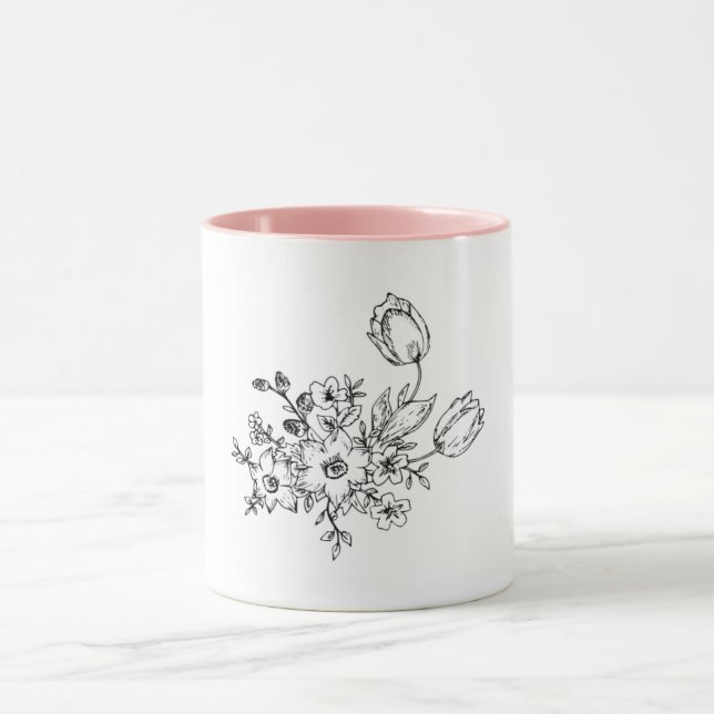 Vit mugg med handgjord design (Center)