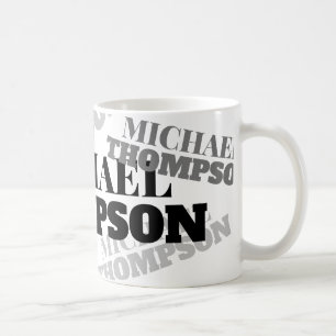 vit-mugg med svart grått serif-font fet namn kaffemugg