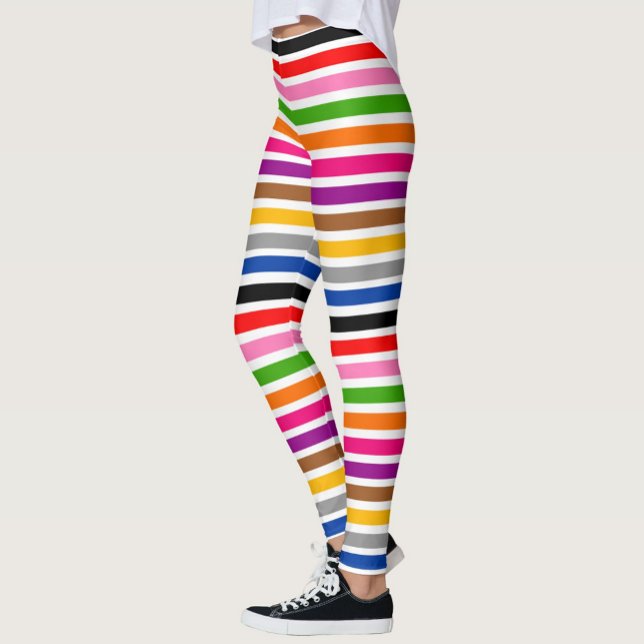 Vit Multifärgad Rand Linjer Mönster Design Leggings (Skapare uppladdad)