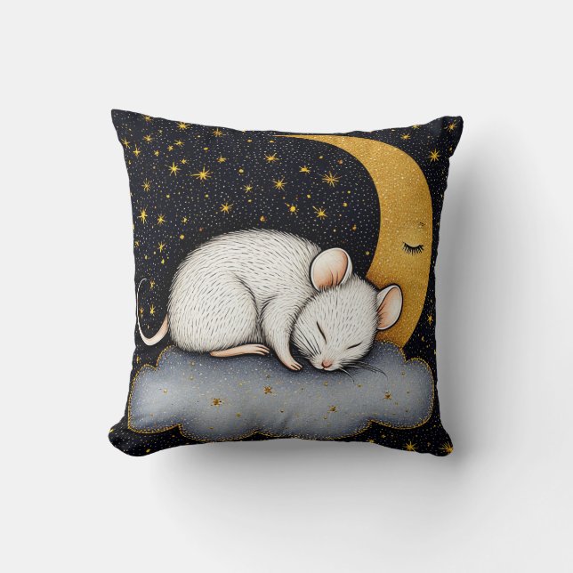 ☁️🐭 Vit Mus Moln Sömnig Mysig Dekoration Present  Kudde (Framsida)