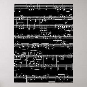 vit musik noter på svart, musik poster