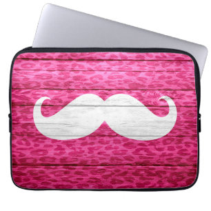 Vit mustasch på het rosa leopardträ laptop sleeve