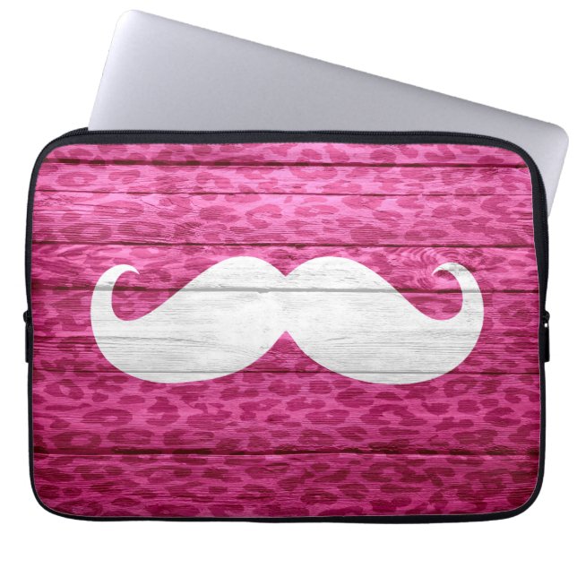 Vit mustasch på het rosa leopardträ laptop sleeve (Framsidan)