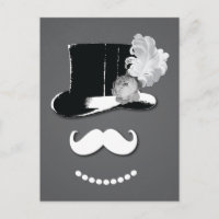 Vit mustasch, top hat, fjäder och ro