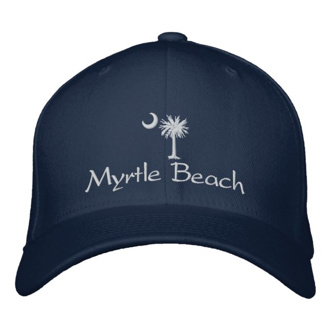 Vit Myrtle Beach Palmetto Broderad Hatt Keps (Framsida)
