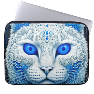 Vit Mystisk Katt Eterisk AI Konst Laptop Fodral