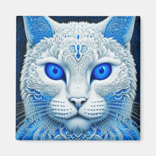 Vit Mystisk Katt Eterisk AI Konst Magnet
