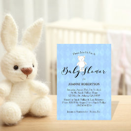 Vit Nalle Diamond Blue Baby Shower Inbjudningar