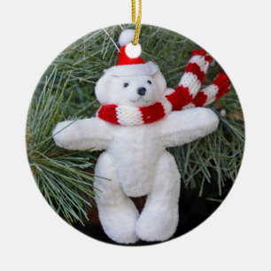Vit nalle julgransprydnad keramik