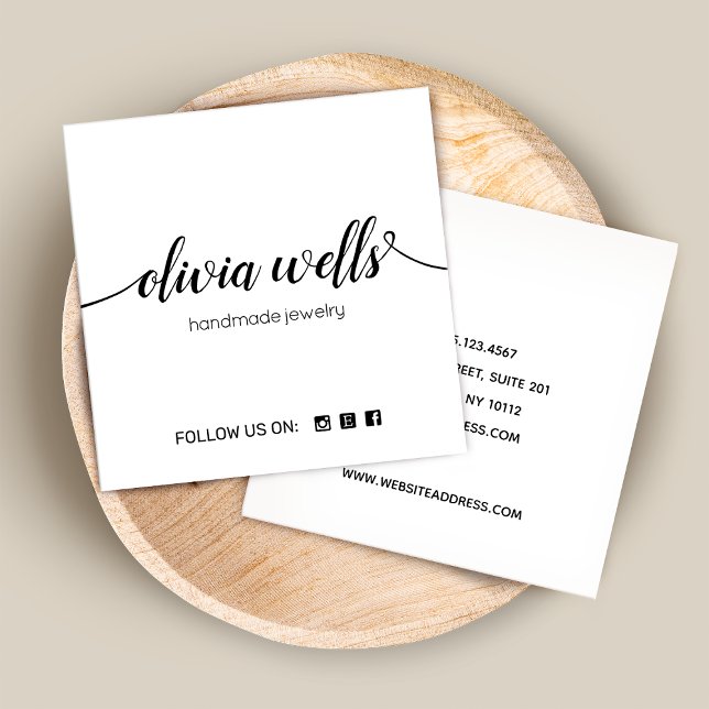 Vit Namnteckning skript Social Media Networking Fyrkantigt Visitkort (Skapare uppladdad)