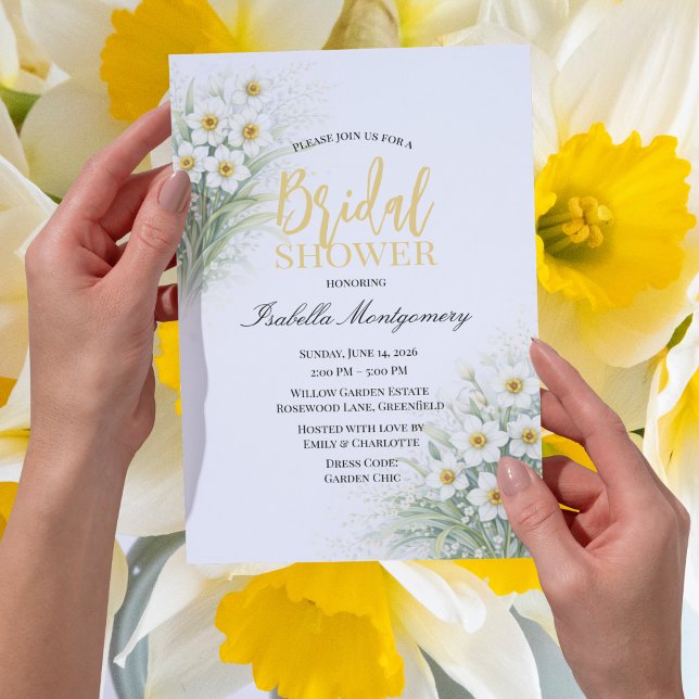 Vit Narcissus Blommig Bröllopsdusch Elegans Inbjudningar (White Narcissus Floral Bridal Shower Elegance Invitations
)
