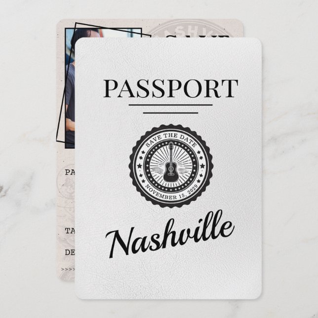 Vit Nashville Passport sparar datum Spara Datumet (Fram/baksida)