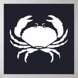 Vit nautisk CRAB-silhouette på marinblå Poster
