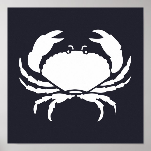 Vit nautisk CRAB-silhouette på marinblå Poster (Framsidan)
