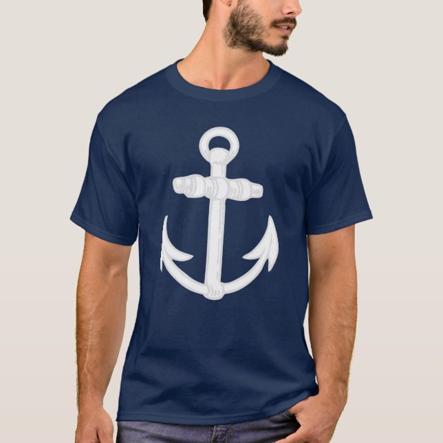 Vit/nautiska blått ankrar symbol tee shirt (Framsida)