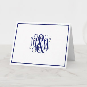 Vit Navy 3 Initial Vinstickad Monogram B&G Gör-det Anteckningskort