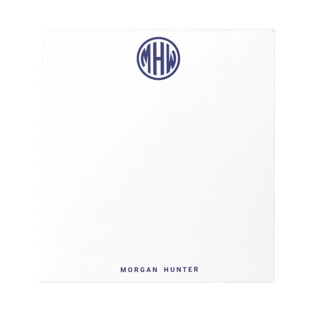 Vit Navy Cirkel Monogram Teckensnitt DIY BG Anteckningsblock (Framsida)