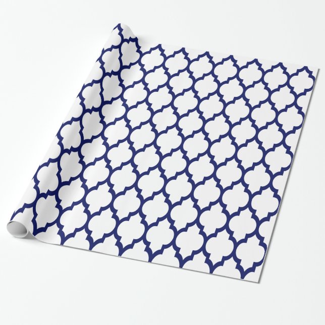 Vit Navy XL Morockansk Quatrefoil #4 Presentpapper (Utrullad)