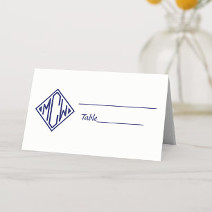 Vit Navyblå Diamant Monogram-teckensnitt DIY BG #2 Placeringskort
