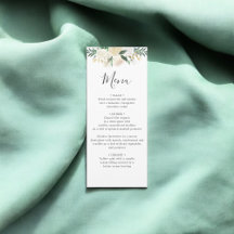 Vit Neutralt Vattenfärg Blommigt Bröllop Menu