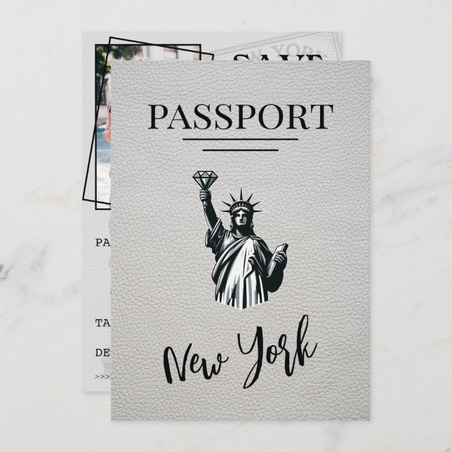 Vit New York City Passport Spara datum Spara Datumet (Fram/baksida)