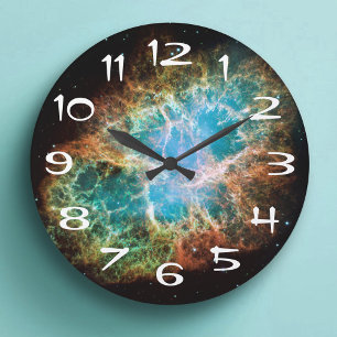 Vit numrerad krabba Nebula Celestial Space Photo Stor Klocka