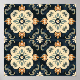 Vit, nytraditionell, blå och vit Mönster Poster