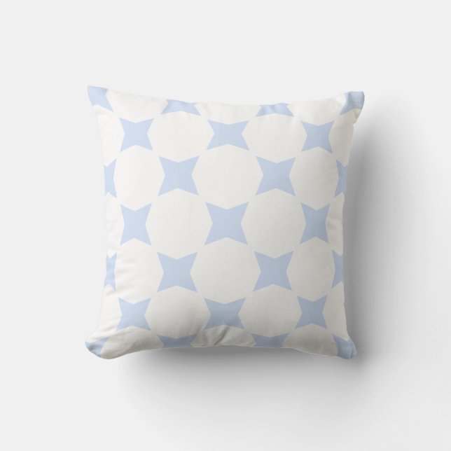 Vit och babyblå pastell stjärnmönsterdesign kudde (Framsida)
