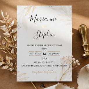 Vit och beige elegant blomsterbröllopsinbjudan inbjudningar