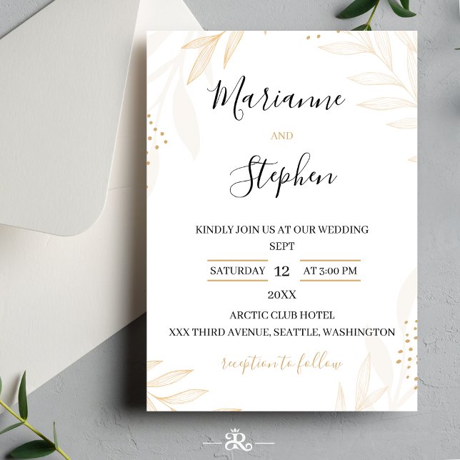 Vit och beige elegant blomsterbröllopsinbjudan inbjudningar (Skapare uppladdad)