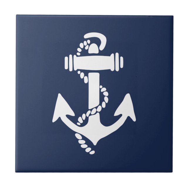 Vit och blå ankarplatta Nautical Beach Kakelplatta (Framsidan)