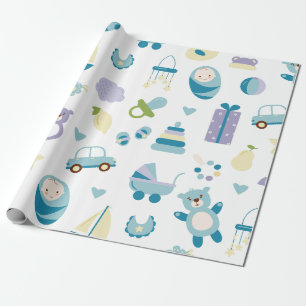 Vit och blå babyduschpresent presentpapper