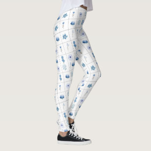 Vit och blå blomma leggings